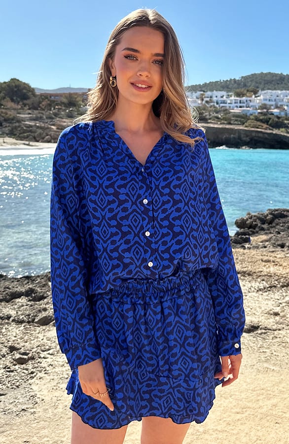 Viscose Blouse Met Print Kobalt Blue
