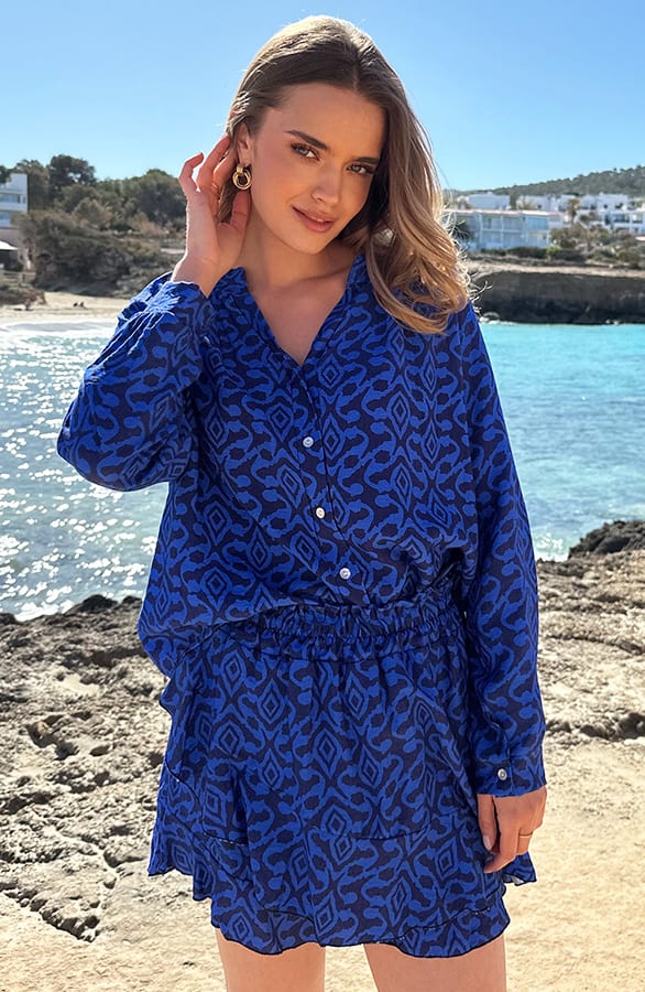 Viscose Blouse Met Print Kobalt Blue – blouses, foto 3