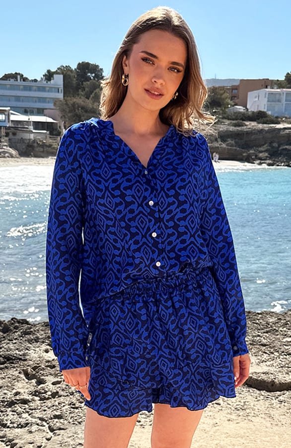 Viscose Blouse Met Print Kobalt Blue – blouses, foto 9