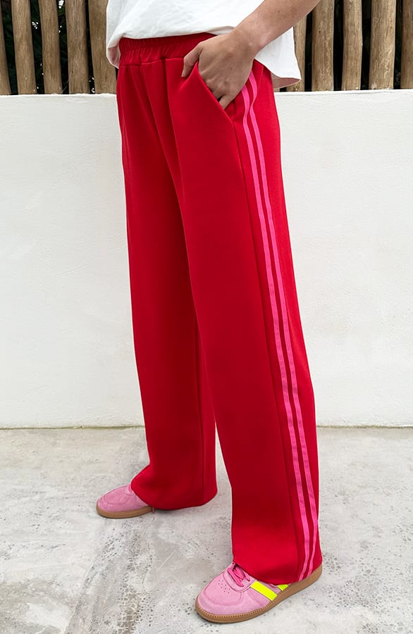 Wide Leg Bies Broek Rood Fuchsia