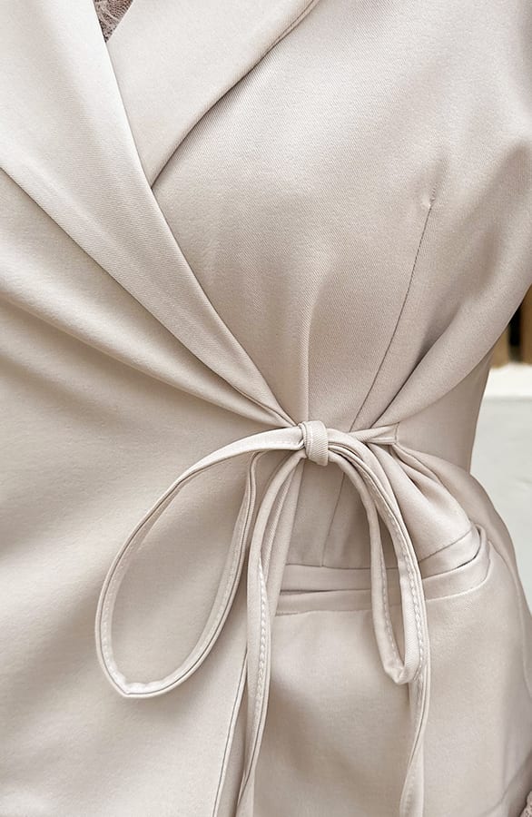 Wrap Blazer Puff Short Sleeve Beige – jassen, foto 4