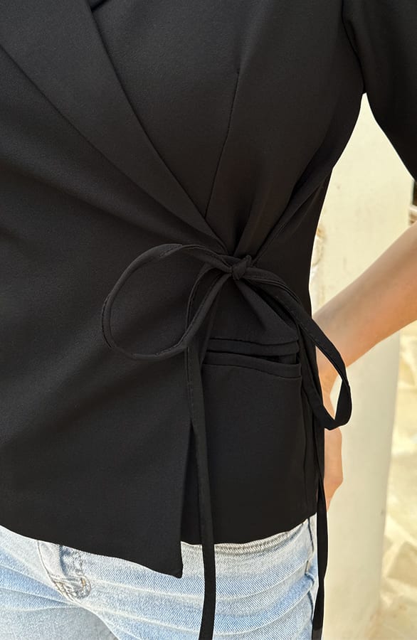 Wrap Blazer Puff Short Sleeve Zwart – blazers, foto 5
