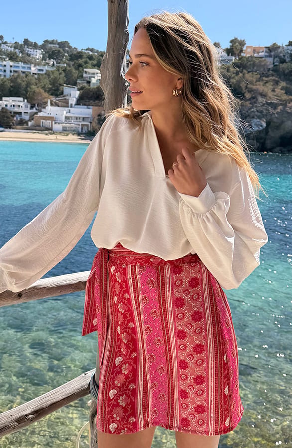 Wrap Skirt Rood Roze Satin – rokken, foto 4
