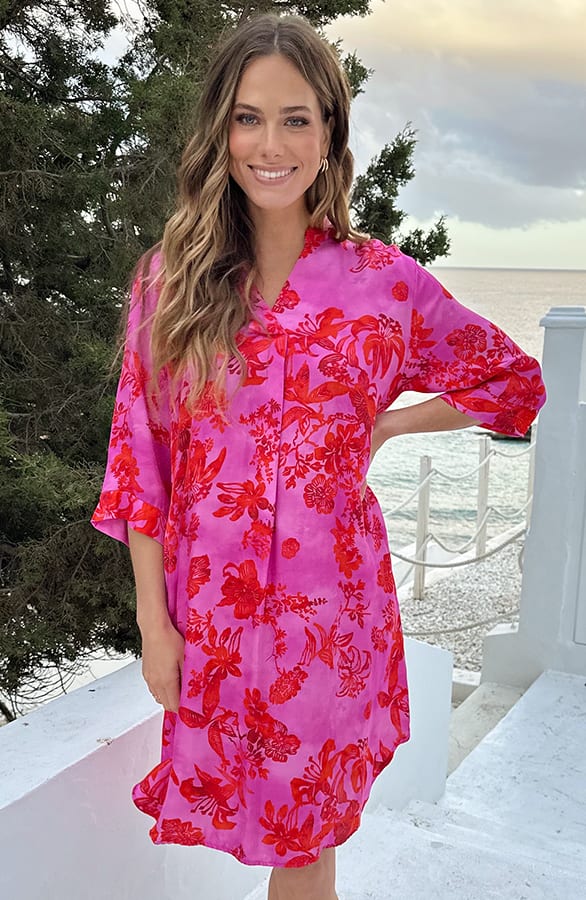 Zijden Dames Tuniek Met Print Fuchsia