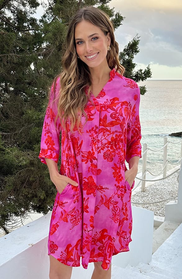 Zijden Dames Tuniek Met Print Fuchsia – jurken, foto 3