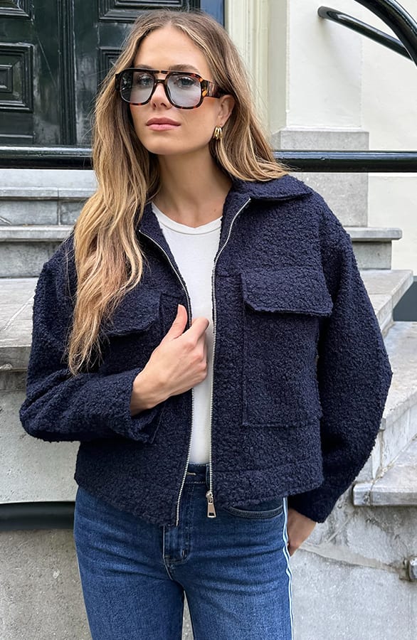Boucle Jacket Met Rits Marine – jassen, foto 2