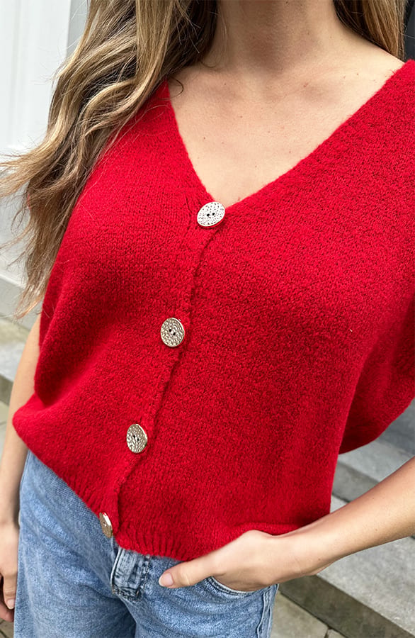 Cardigan Short Sleeve Rood – vesten, foto 4