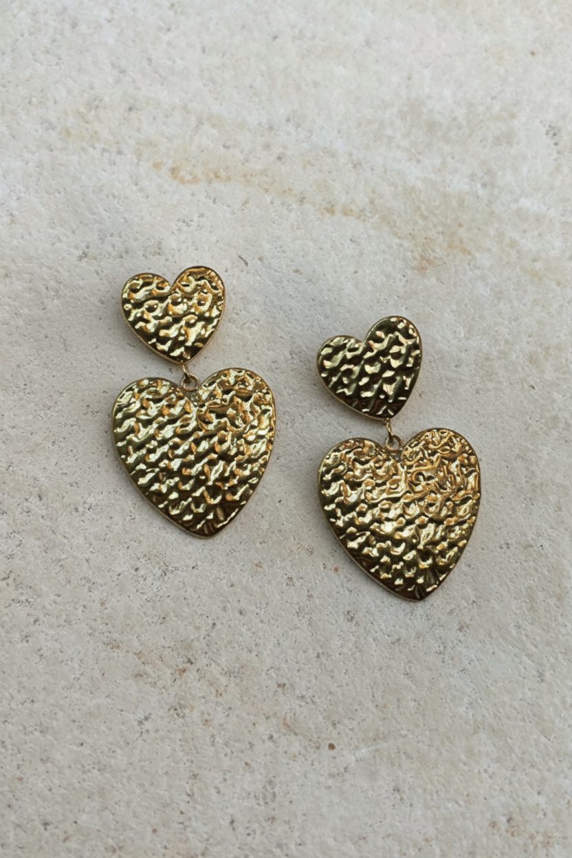 Chunky Double Hearts Oorbellen Goud – alle accessoires, foto 1