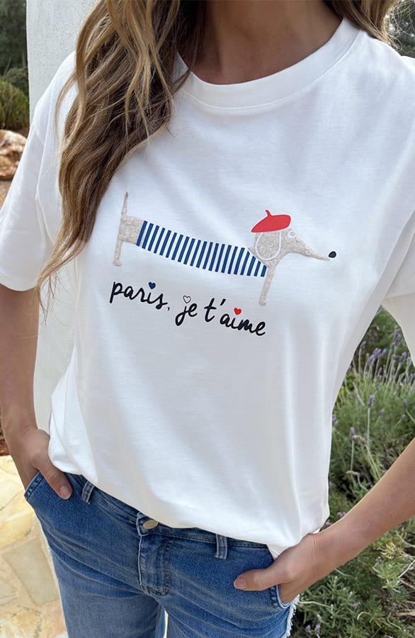 Dachshund T-shirt Paris Je Taime Ecru – tops, foto 5
