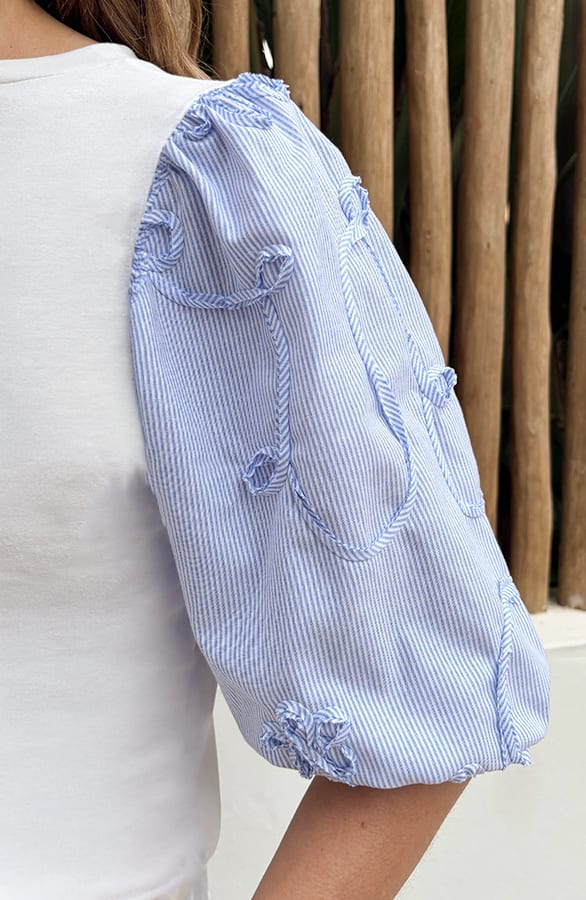 Dames Top Wit met Blauwe Borduurmouwen – tops, foto 4