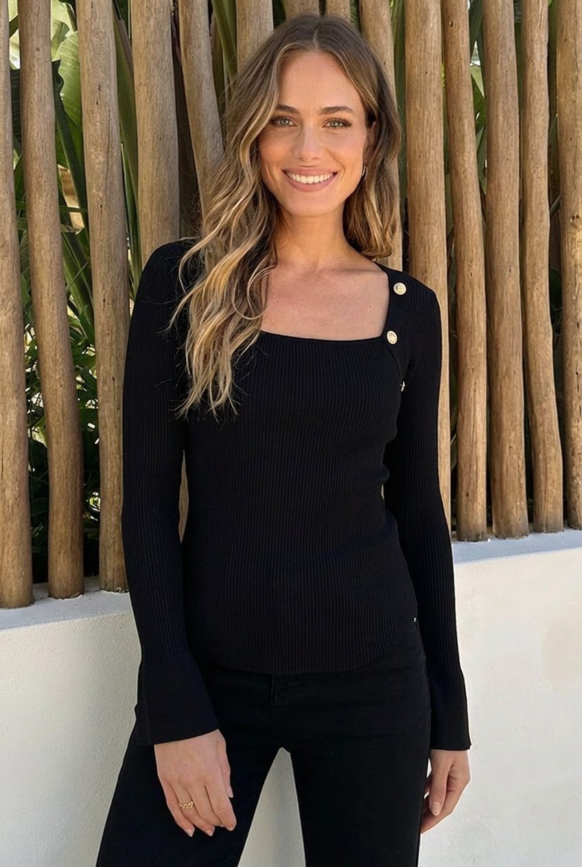 Fitted Heart Neckline Trui Zwart – tops, foto 2