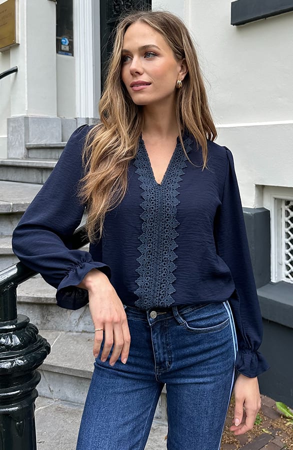 Kanten Boho Blouse Marine – blouses, foto 2