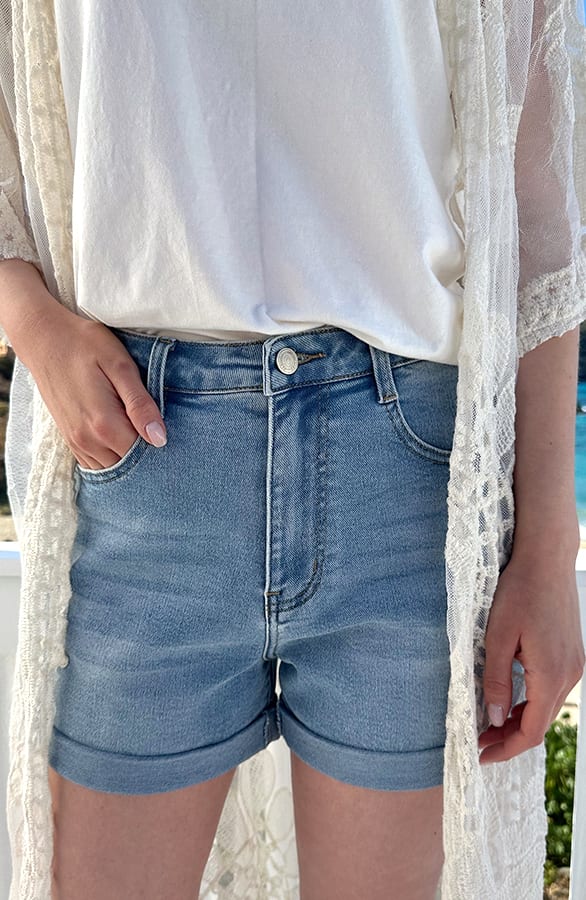 Denim Short Mom Fit Mid Blue Stretch FMH – spijkerbroeken, foto 6