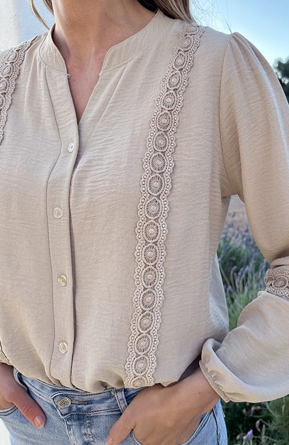 Kanten Lace Blouse Beige – blouses, foto 4