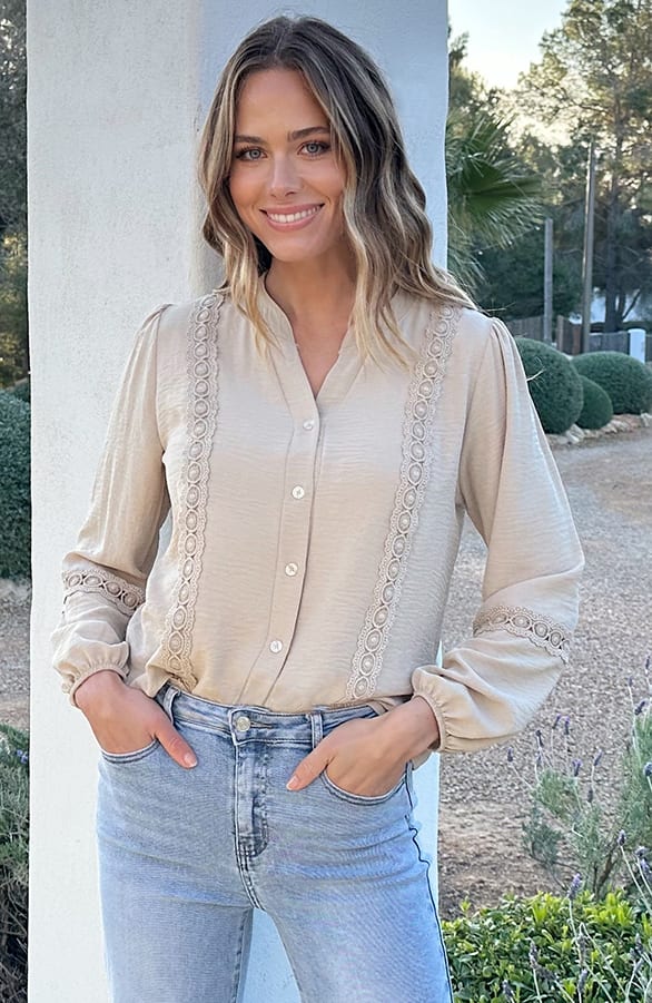Kanten Lace Blouse Beige – blouses, foto 5
