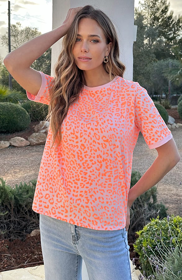 Leopard T-shirt Katoen Neon Orange – tops, foto 6