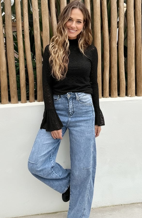 Long Sleeve Lace Top Zwart – tops, foto 5