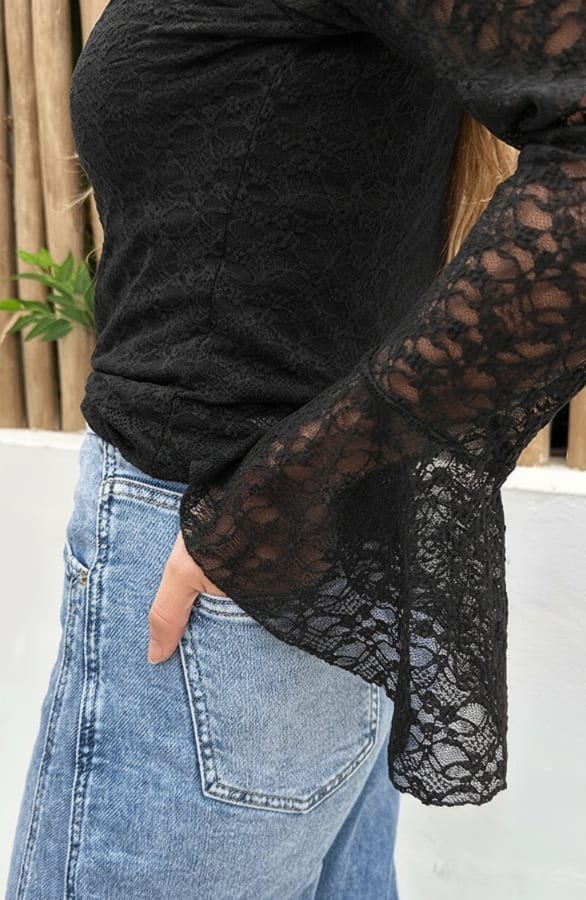 Long Sleeve Lace Top Zwart – tops, foto 4