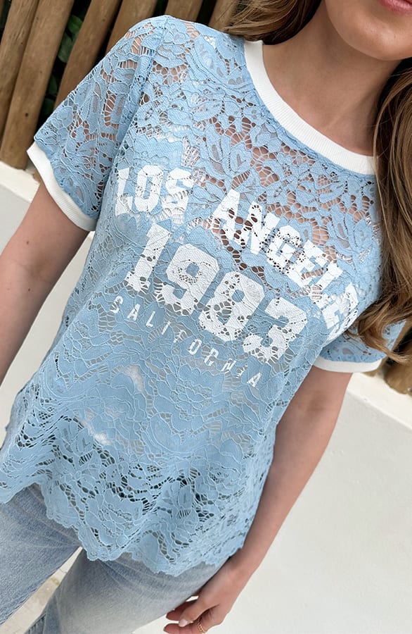 Los Angeles Lace T-shirt Baby Blauw – tops, foto 4