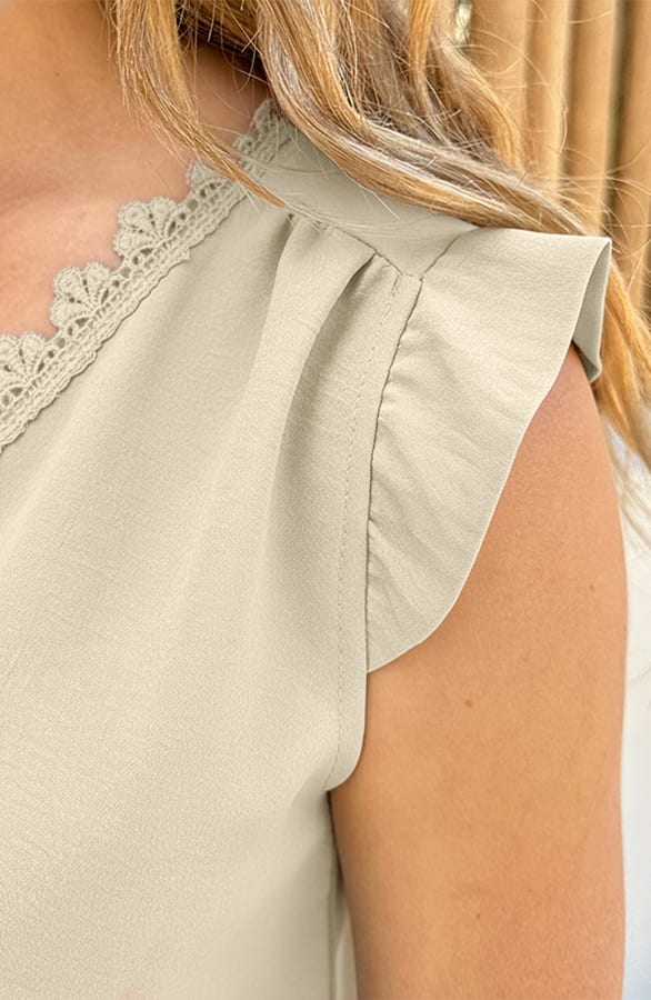 Lovely Lace V-Hals Top Beige – tops, foto 4