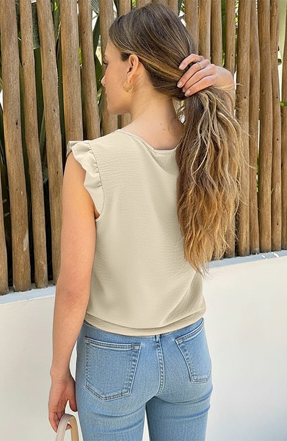Lovely Lace V-Hals Top Beige – tops, foto 3