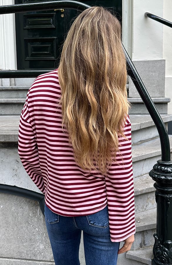 Oversized Streifen Top Baumwolle Bordeaux Pink, Tops, Foto 5
