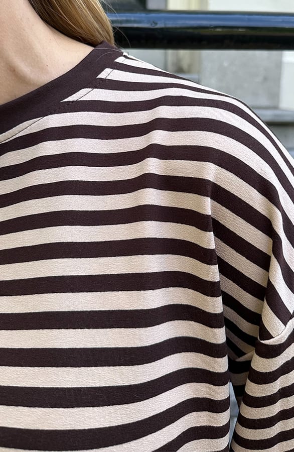 Oversized Streifen Top Baumwolle Choco Beige Melange, Tops, Foto 4