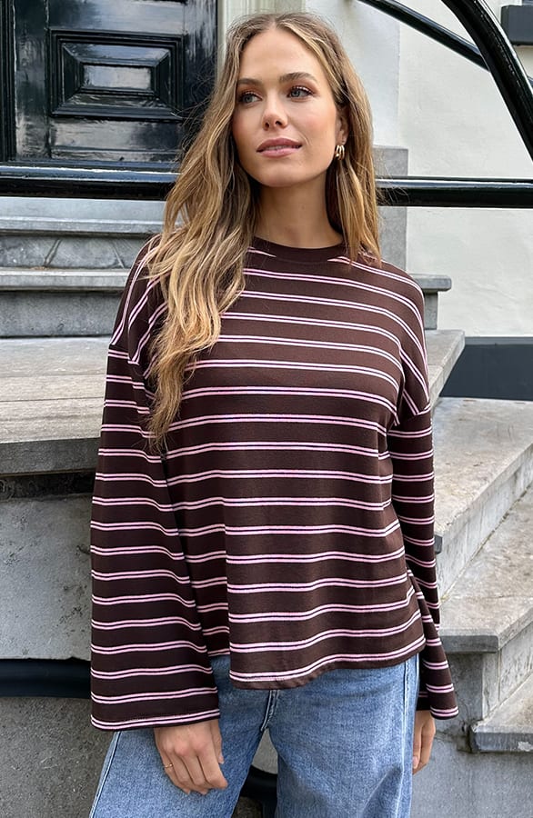 Oversized Streifen Top Baumwolle Tricolore Choco Pink, Tops, Foto 3