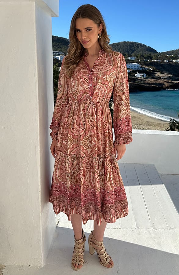 Paisley Jurk Viscose Pink – jurken, foto 6