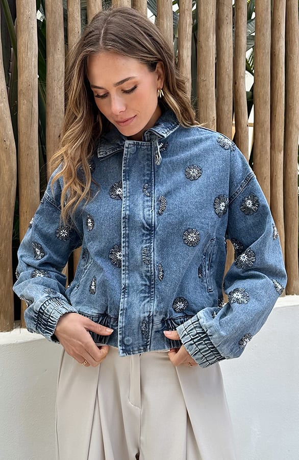 Statement Denim Jacket Mit Blumen Applikationen, Mäntel, Foto 6