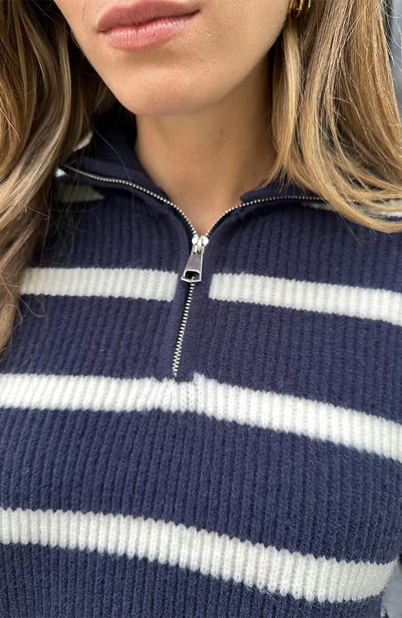 Strepen Knit Met Rits Marine White – truien, foto 5