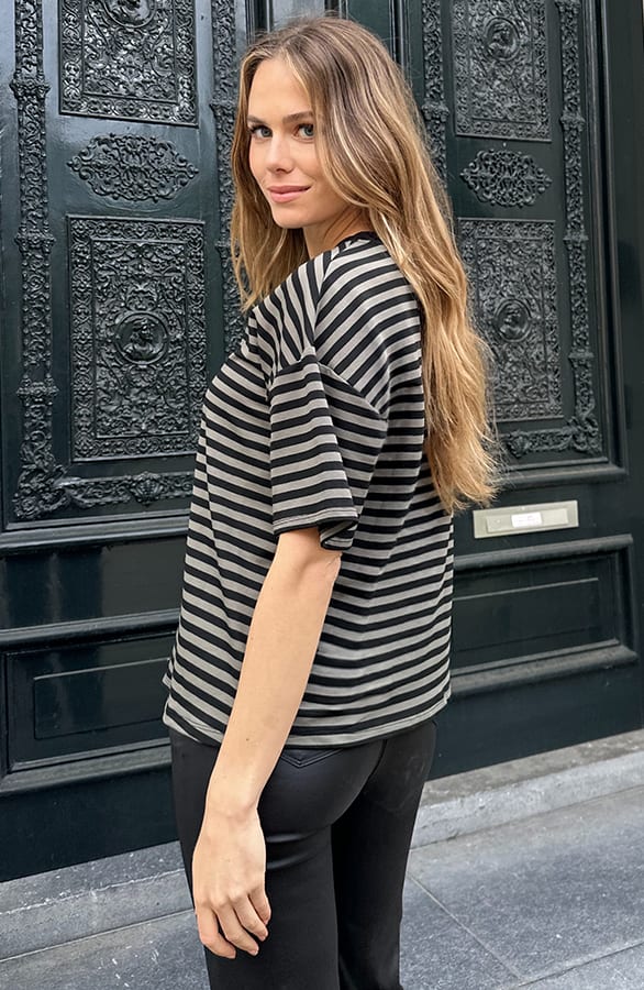 Strepen T-Shirt Katoen Army Zwart – tops, foto 4