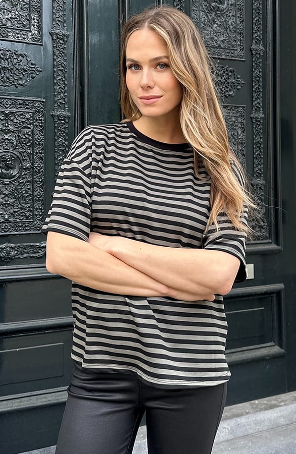 Strepen T-Shirt Katoen Army Zwart – tops, foto 6