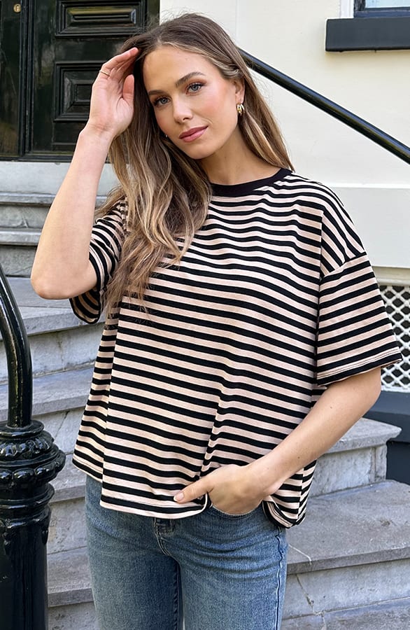 Strepen T-Shirt Katoen Beige Zwart – tops, foto 8