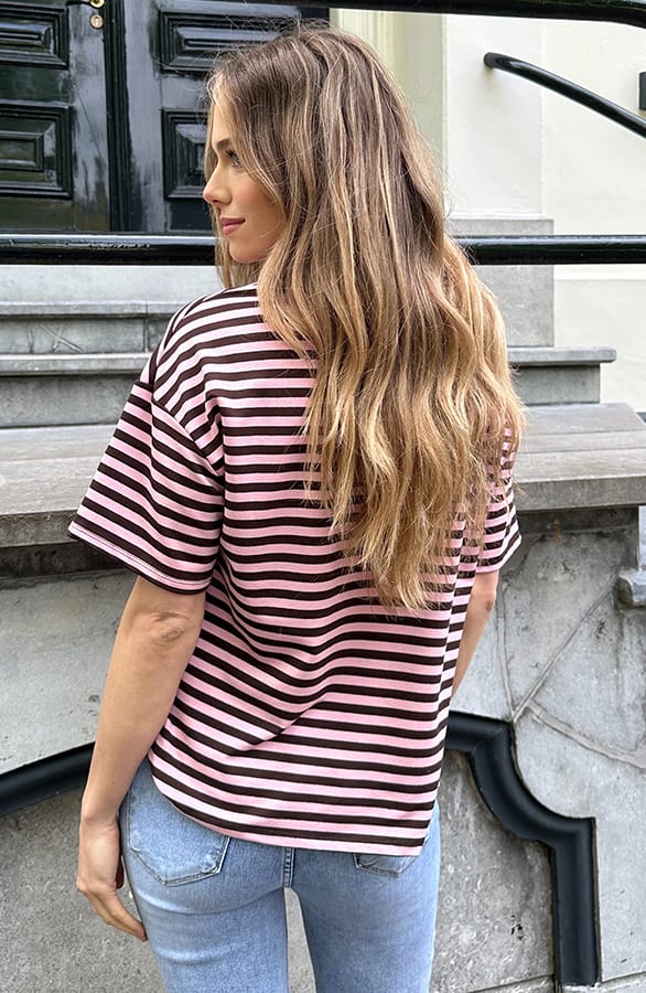 Strepen T-Shirt Katoen Choco Roze – tops, foto 4