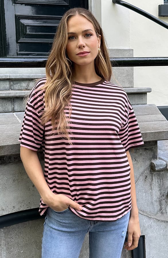 Strepen T-Shirt Katoen Choco Roze – tops, foto 7