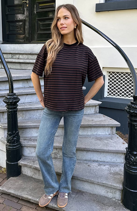 Strepen T-Shirt Katoen Choco Zwart – tops, foto 7
