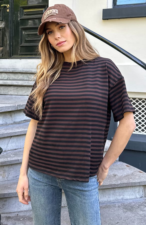 Strepen T-Shirt Katoen Choco Zwart – tops, foto 4