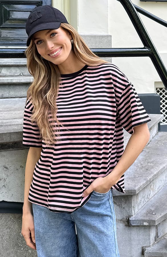 Strepen T-Shirt Katoen Dust Roze Zwart – tops, foto 3
