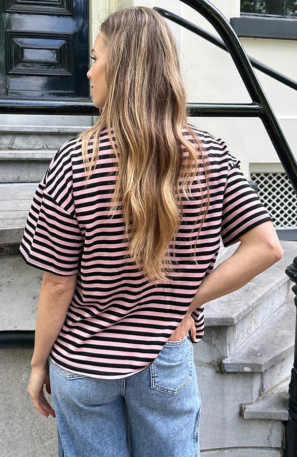 Strepen T-Shirt Katoen Dust Roze Zwart – tops, foto 4