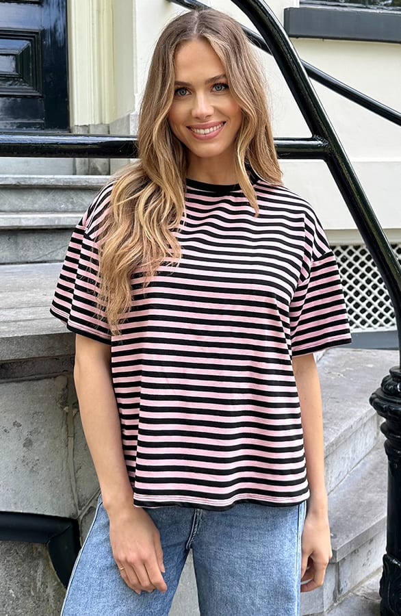 Strepen T-Shirt Katoen Dust Roze Zwart