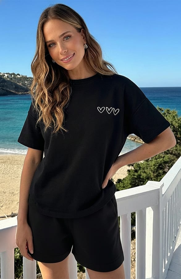 Sweat T-Shirt Gold Hearts Zwart Embroidery