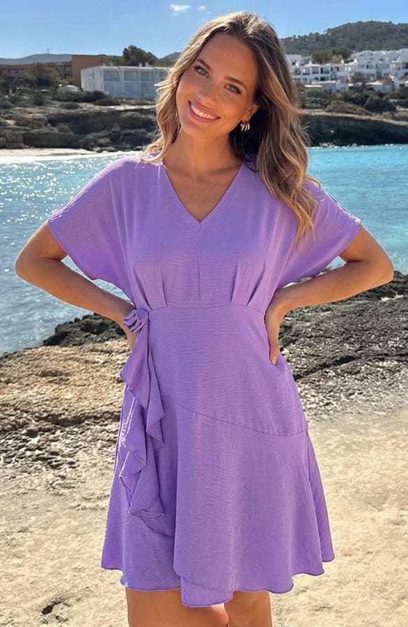 V-hals Roos Detail Jurk Lila