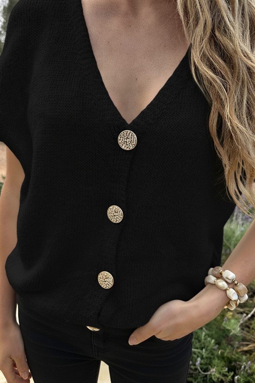 Cardigan Short Sleeve Zwart – vesten, foto 4