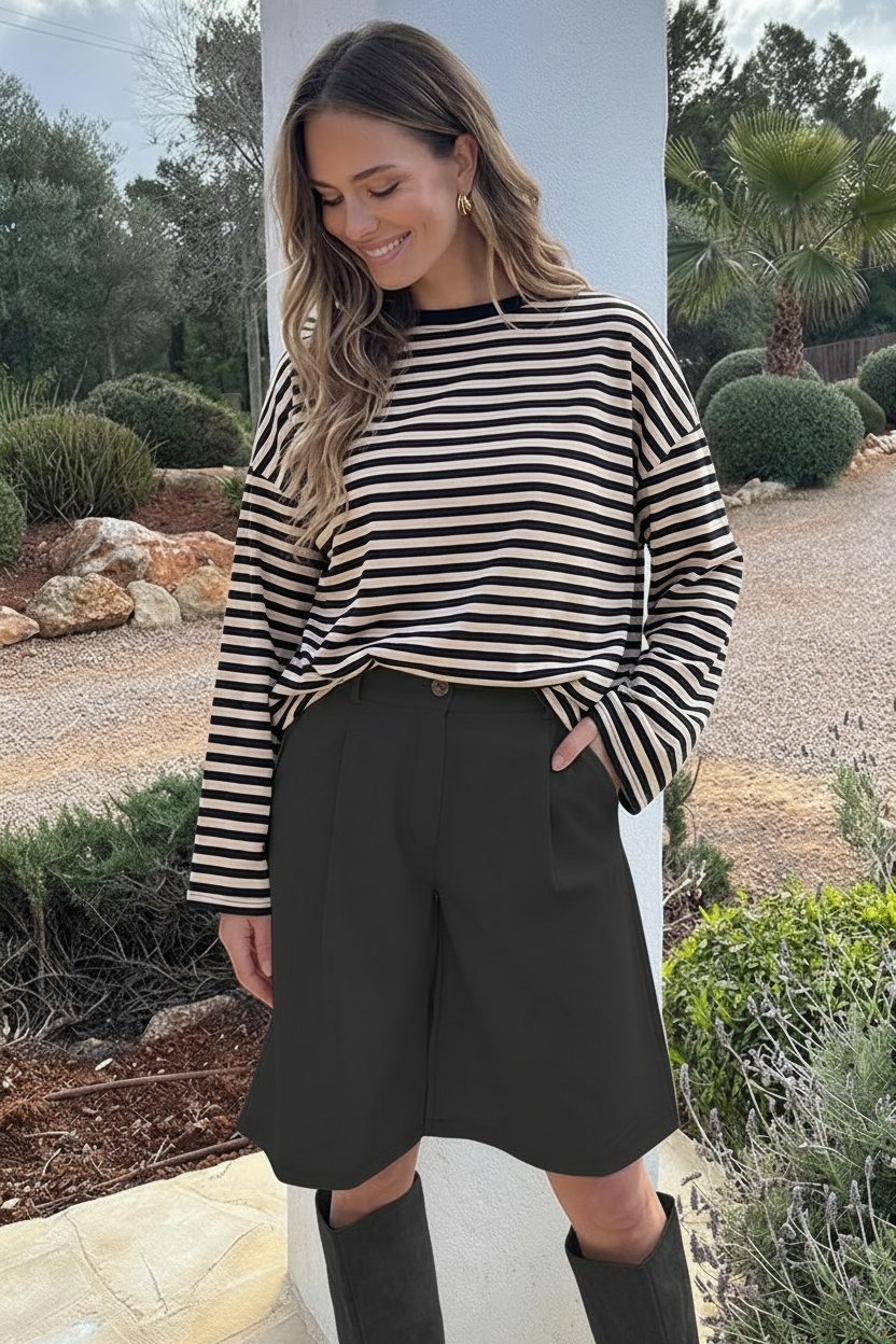 Oversized Streifen Top Baumwolle Beige Schwarz, Tops, Foto 5