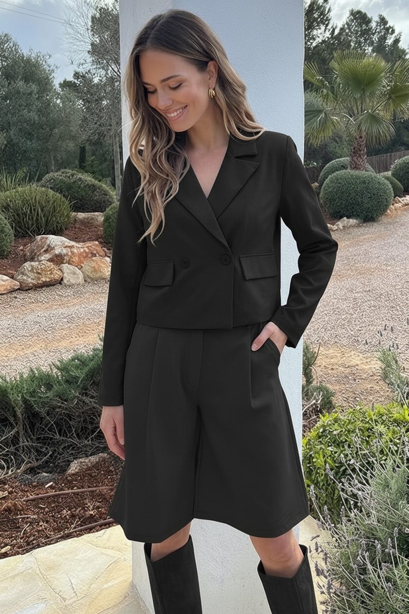 Cropped Double Breasted Blazer Zwart