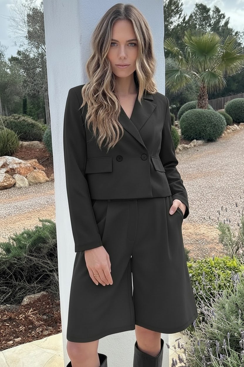 Cropped Double Breasted Blazer Zwart – jassen, foto 2