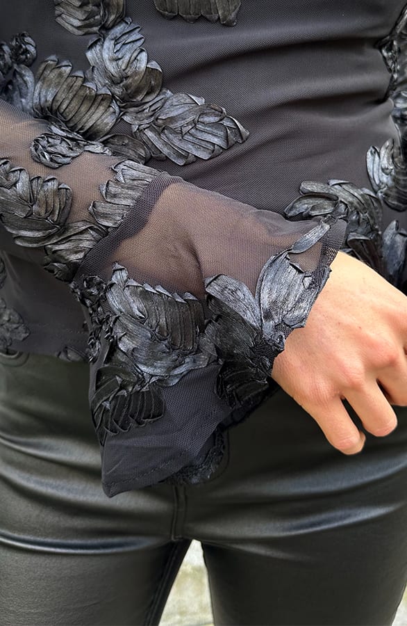 Elegant Longsleeve Floral Top Zwart – tops, foto 6
