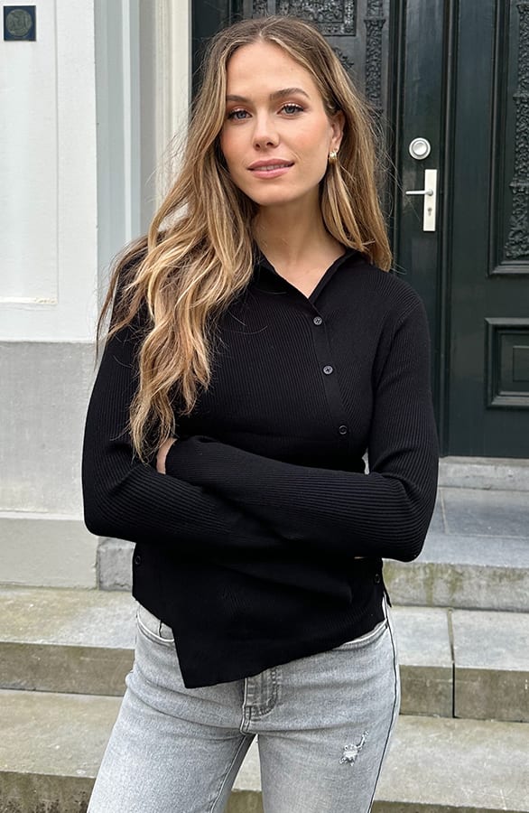 Favorite Rib Button Longsleeve Zwart – truien, foto 5