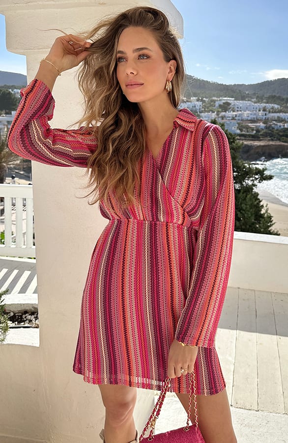 Gehaakte V-hals Jurk Limited Fuchsia – jurken, foto 5